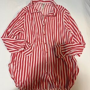 Red and White Striped Button-Up Shirt